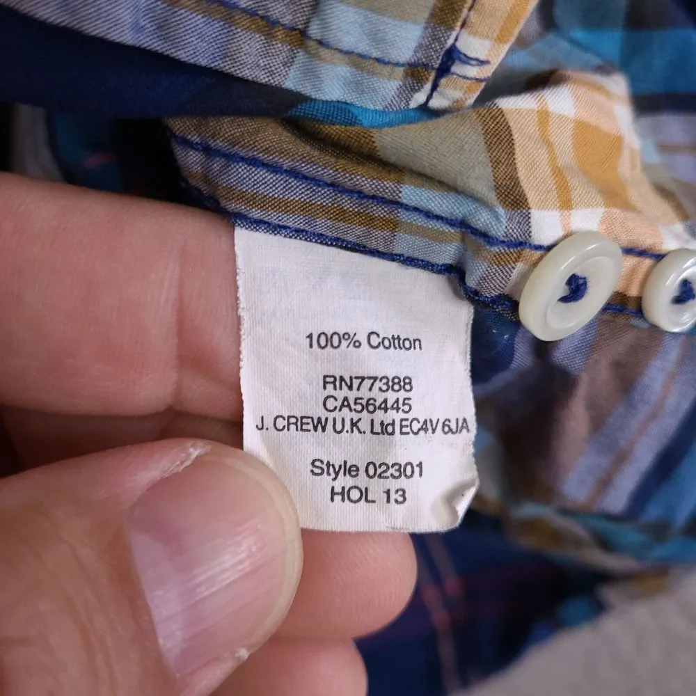 J Crew Shirt‎ Mens Large Blue Tartan Plaid Slim Fit Long Sleeve Button Down